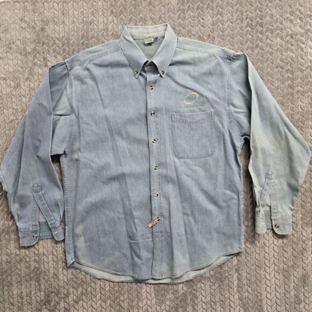 Vintage HP HEWLETT PACKARD HPWORLD '97 Chicago Chambray Shirt Mens Large *flaws*